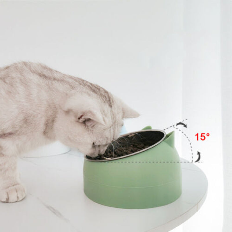 Cat Bowl Stainless Steel Tilted Raised Pet Food Feeder Slant Dish 200Ml