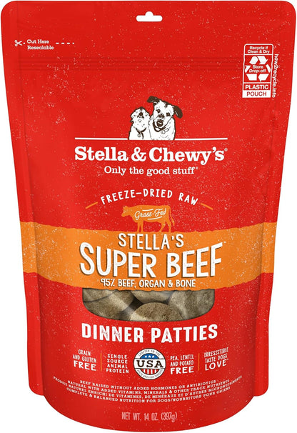 Freeze Dried Raw Dinner Patties – Grain Free Dog Food, Protein Rich Stella’S Super Beef Recipe – 14 Oz Bag