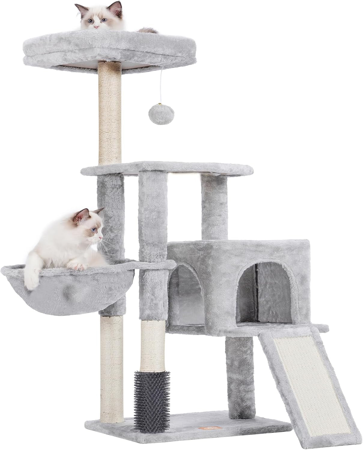 Cat Tree, Cat Tower for Indoor Cats with Scratching Board, Multi-Level Cat Furniture Condo with Feeding Bowl Smoky Gray HCT010G