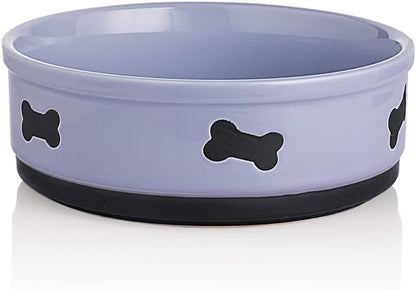 Ceramic Dog Bowls with Bone Pattern, Dog Food Dish for Large Dogs, Porcelain Pet Bowl for Water 70 Fl Oz (Gray)