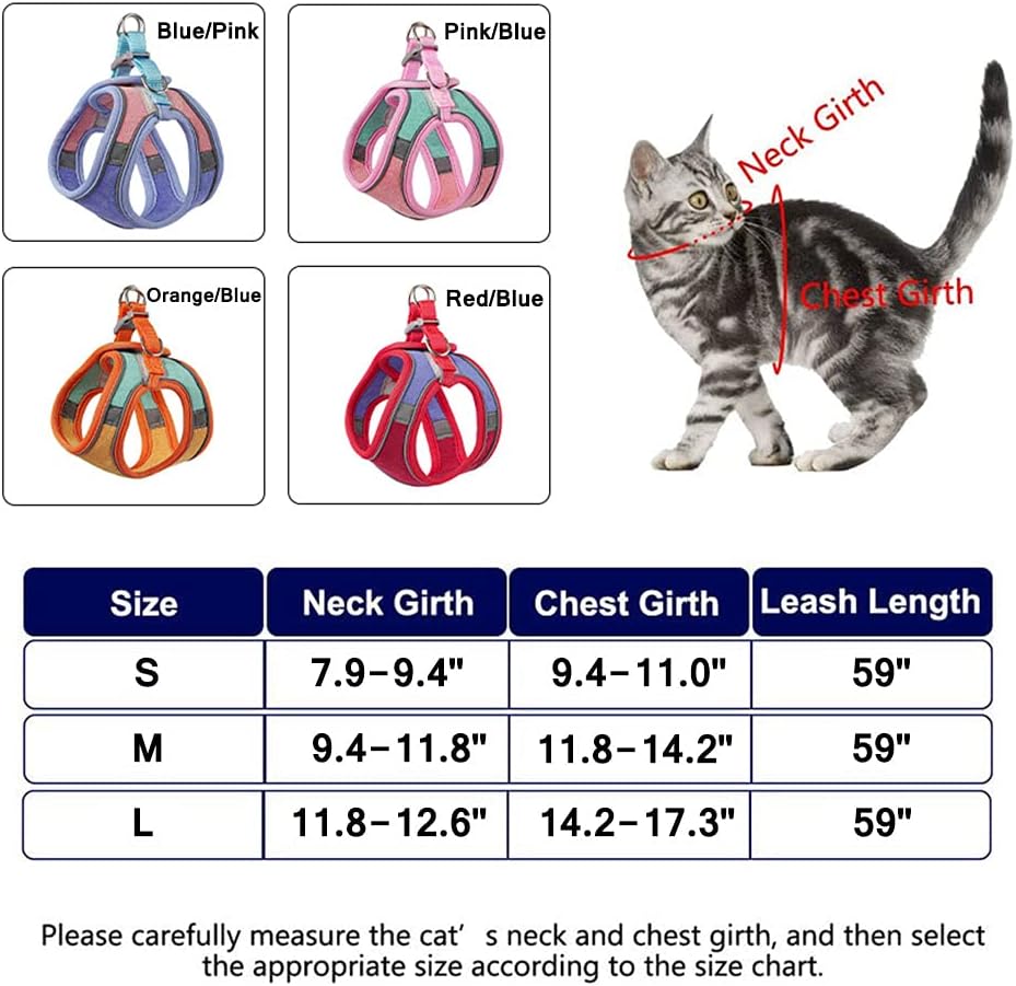 Cat Harness,Leash and Collar Set,Escape Proof Kitten Vest Harness for Walking,Easy Control Night Safe Pet Harness with Reflective Strap and Bell for Small Large Kitten,Fit for Puppy,Rabbit