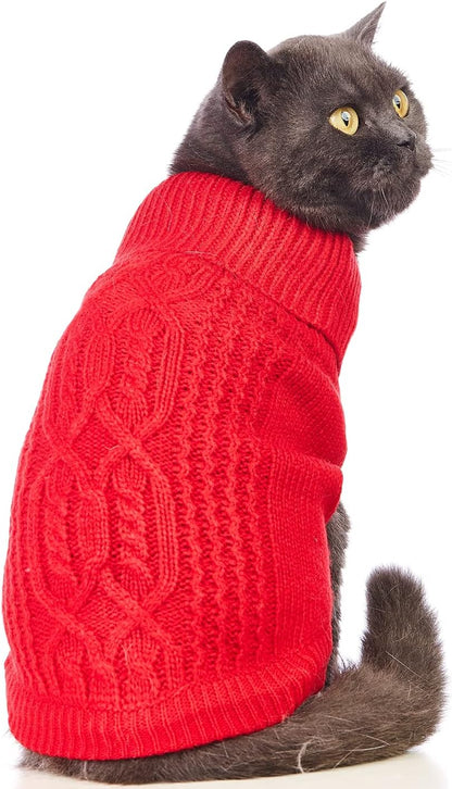 Cat Sweater 16 Color Turtleneck Knitted Sleeveless Dog Sweater Warm Winter Kitten Clothes Outfits for Cats or Small Dogs in Cold Season(Medium, Olive Green)