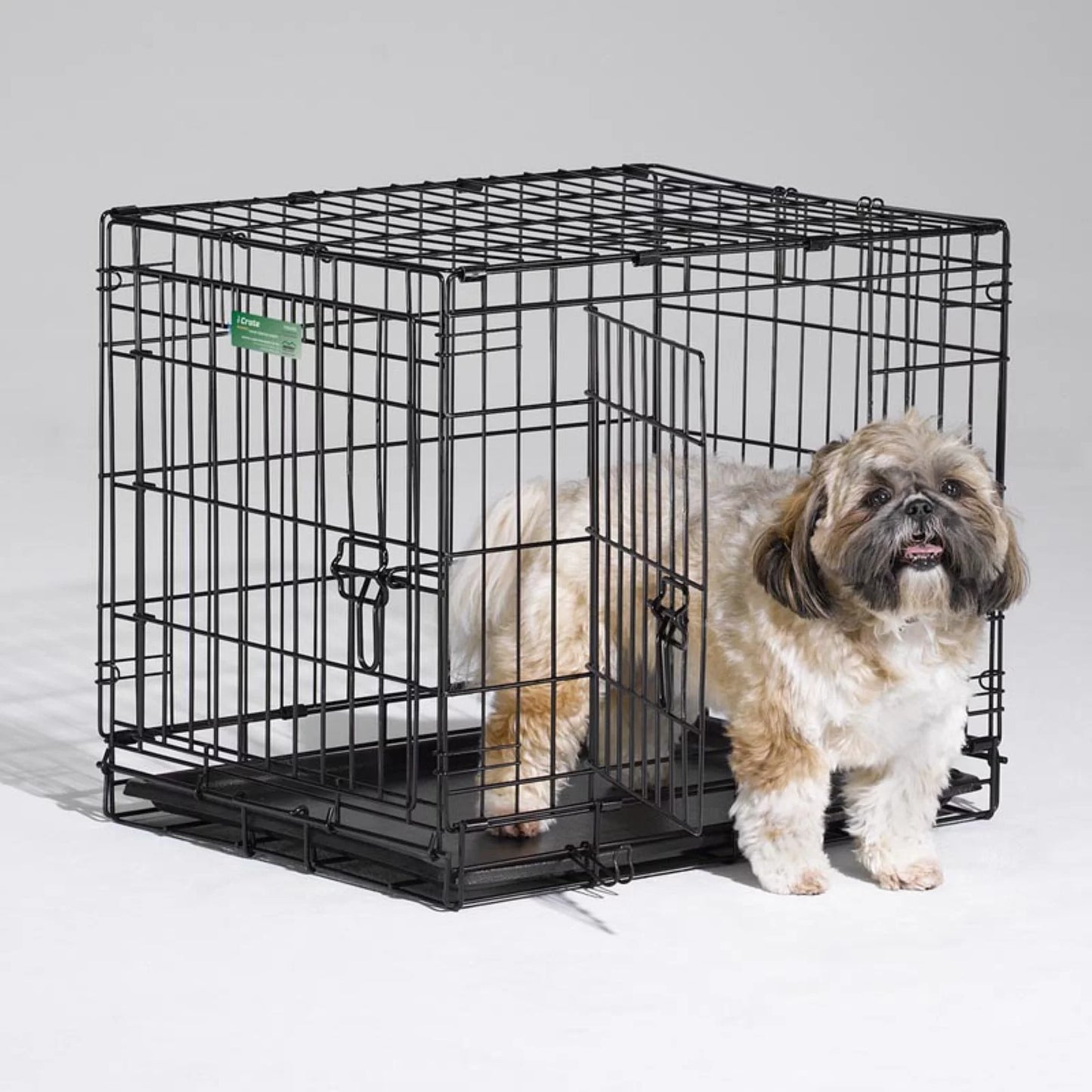 Newly Enhanced Double Door Icrate Dog Crate, Includes Leak-Proof Pan, Floor Protecting Feet, Divider Panel & New Patented Features, Measures 36.6L X 21.9W X 24.5H Inches, Black