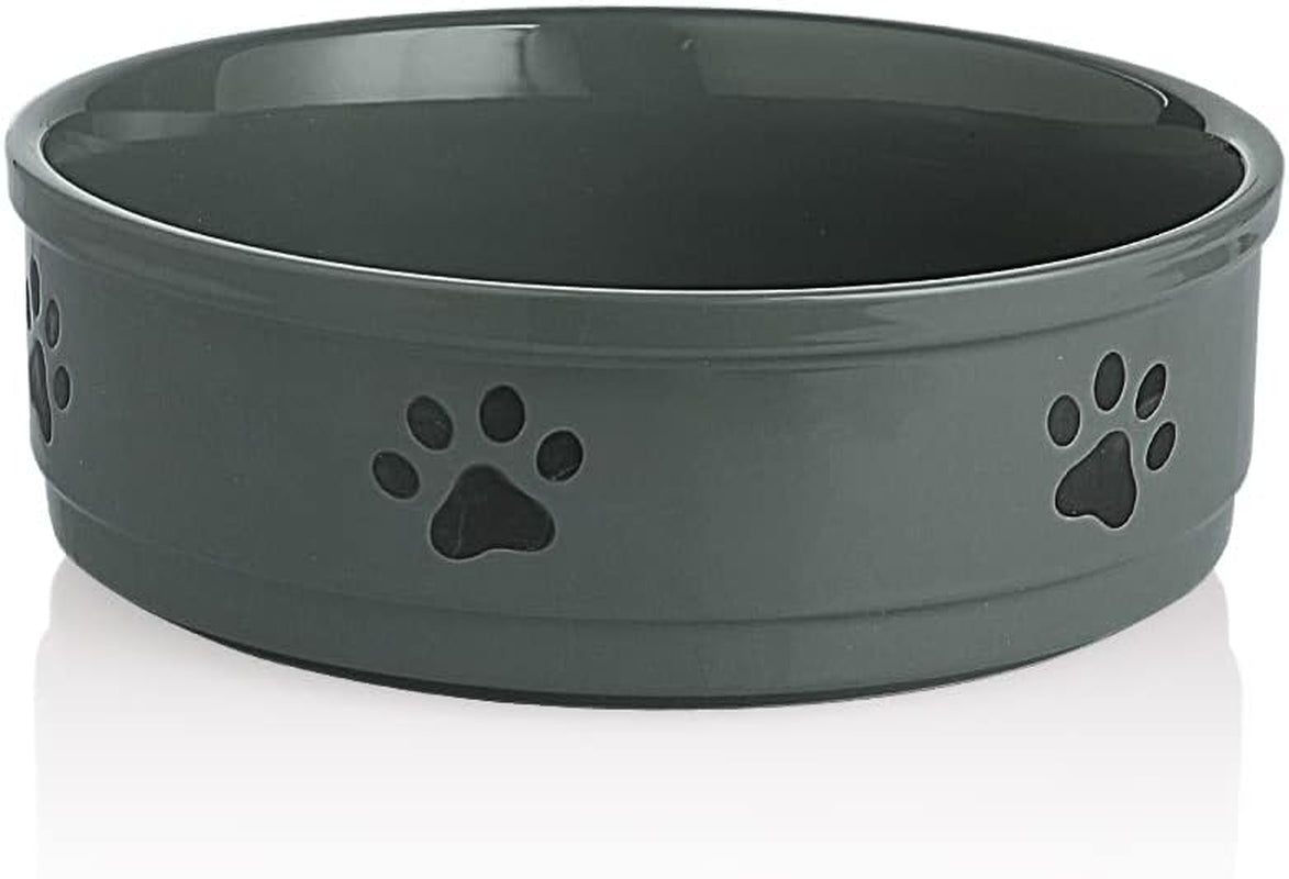 Ceramic Dog Bowls with Bone Pattern, Dog Food Dish for Large Dogs, Porcelain Pet Bowl for Water 70 Fl Oz (Gray)