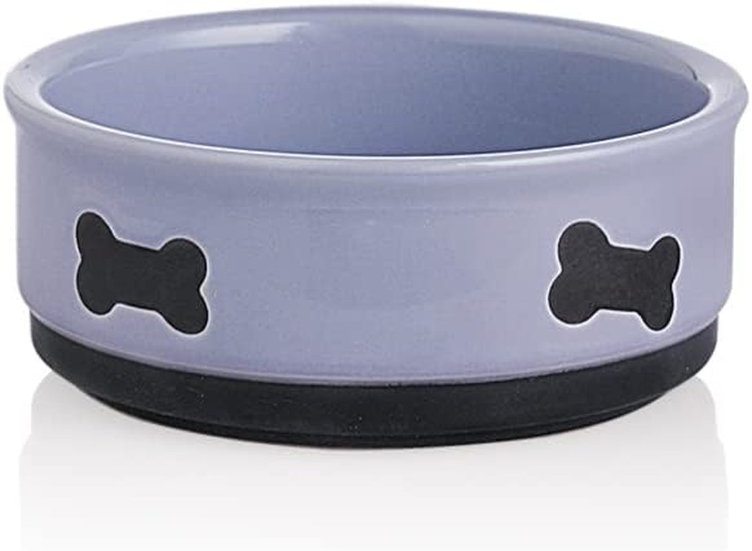 Ceramic Dog Bowls with Bone Pattern, Dog Food Dish for Large Dogs, Porcelain Pet Bowl for Water 70 Fl Oz (Gray)