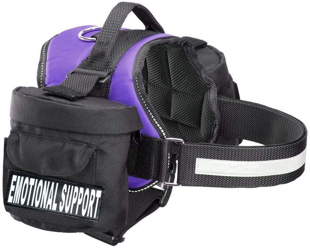 Emotional Support Dog Harness Vest with Removable Saddle Bag Backpack Carrier Traveling. 2 Removable Emotional Support Reflective Patches.