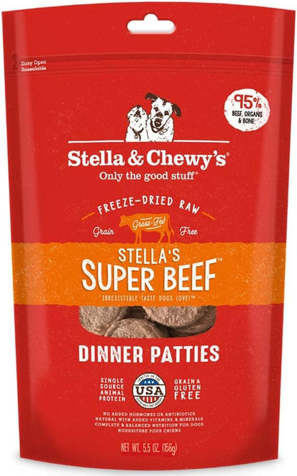 Freeze Dried Raw Dinner Patties – Grain Free Dog Food, Protein Rich Stella’S Super Beef Recipe – 14 Oz Bag