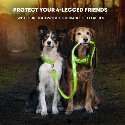 LED Light up Dog Leash | Ultra High Visibility up to 350 Yards | 3 Lighting Modes | USB Rechargeable, No Batteries Needed | Padded Handle & Rotating Swivel Clasp to Prevent Leash Tangling