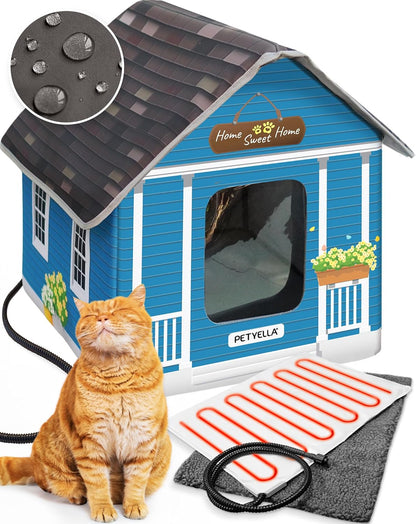 Weatherproof Heated Cat House for Outdoor Cats in Winter - Easy to Assemble Outdoor Heated Cat House