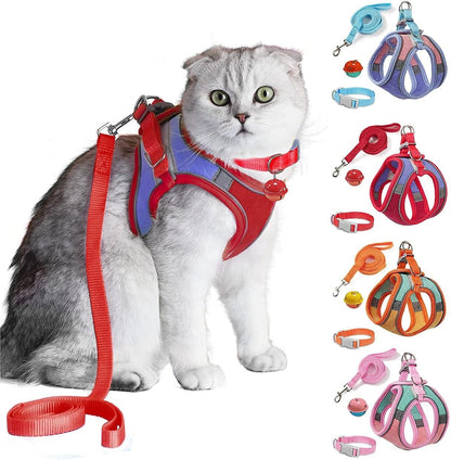 Cat Harness,Leash and Collar Set,Escape Proof Kitten Vest Harness for Walking,Easy Control Night Safe Pet Harness with Reflective Strap and Bell for Small Large Kitten,Fit for Puppy,Rabbit