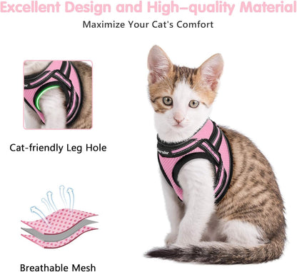 Cat Harness and Leash, Adjustable Step-In Escape Proof Kitten Harness with Reflective Strip, Soft Breathable Air Mesh Vest for Small Medium Cats, Easy Control Cat Jacket for Walking Training