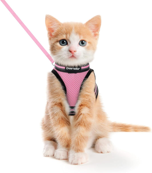 Cat Harness and Leash, Adjustable Step-In Escape Proof Kitten Harness with Reflective Strip, Soft Breathable Air Mesh Vest for Small Medium Cats, Easy Control Cat Jacket for Walking Training