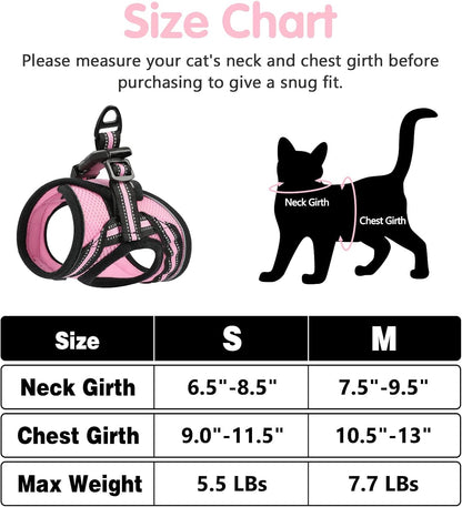 Cat Harness and Leash, Adjustable Step-In Escape Proof Kitten Harness with Reflective Strip, Soft Breathable Air Mesh Vest for Small Medium Cats, Easy Control Cat Jacket for Walking Training