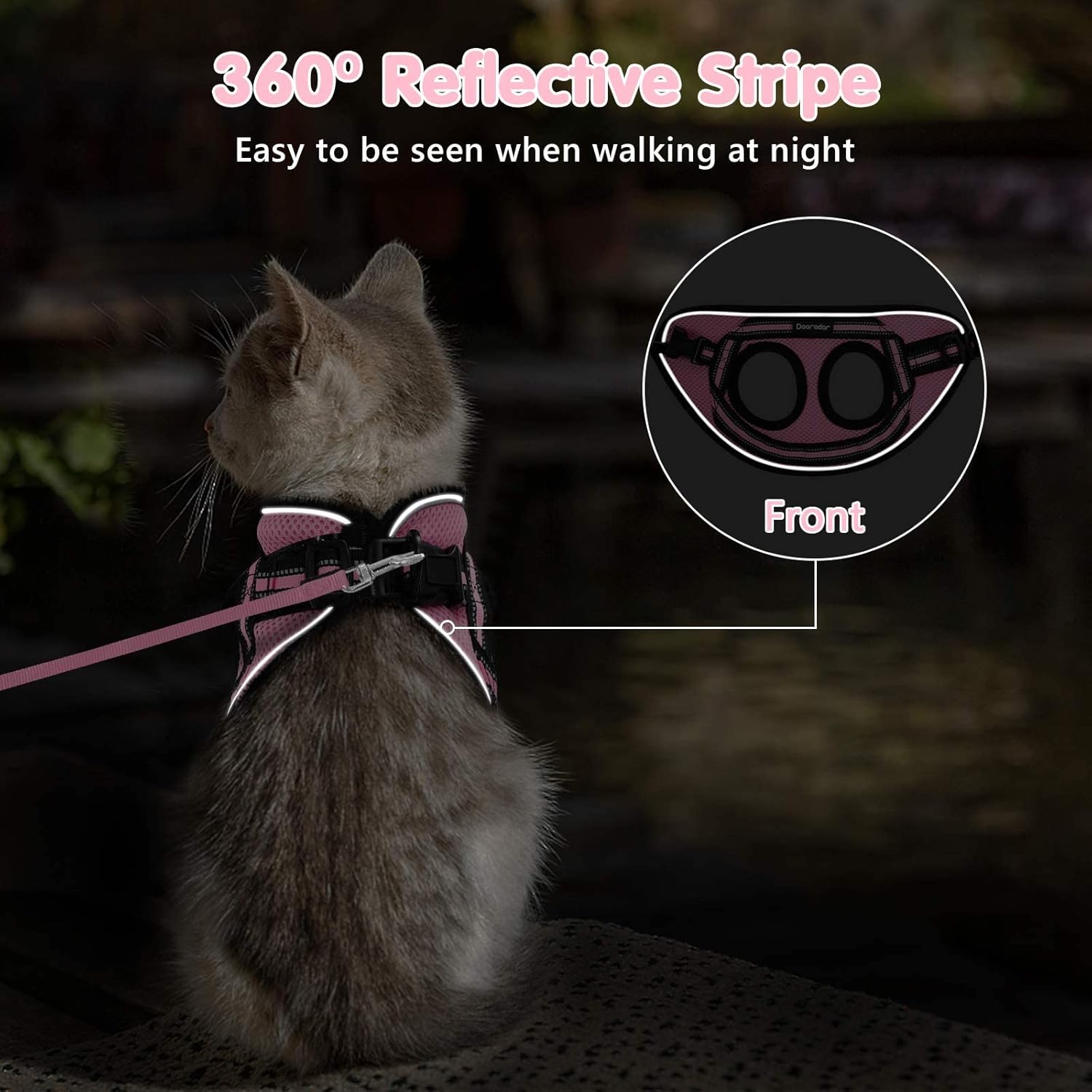 Cat Harness and Leash, Adjustable Step-In Escape Proof Kitten Harness with Reflective Strip, Soft Breathable Air Mesh Vest for Small Medium Cats, Easy Control Cat Jacket for Walking Training