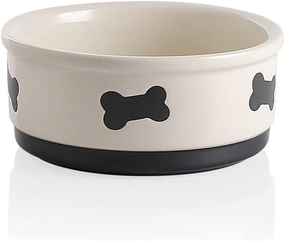 Ceramic Dog Bowls with Bone Pattern, Dog Food Dish for Large Dogs, Porcelain Pet Bowl for Water 70 Fl Oz (Gray)