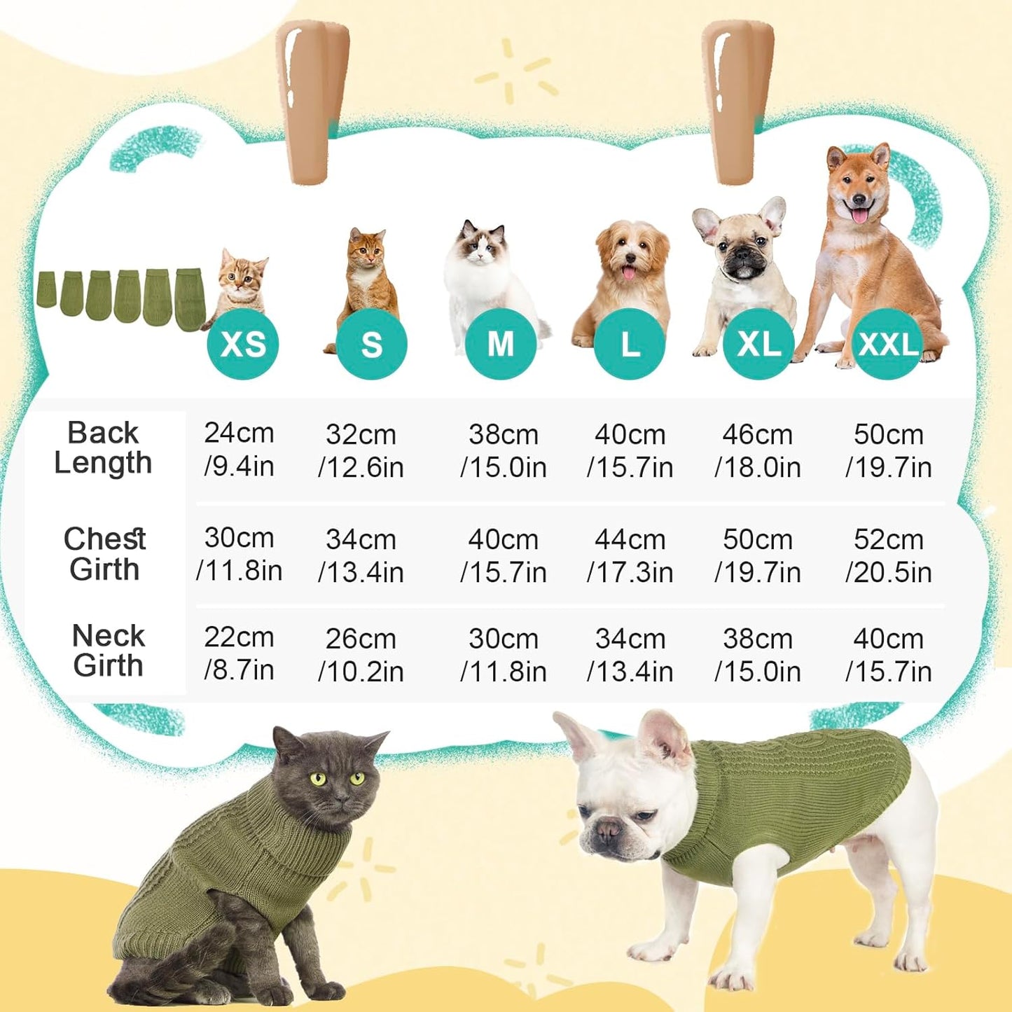 Cat Sweater 16 Color Turtleneck Knitted Sleeveless Dog Sweater Warm Winter Kitten Clothes Outfits for Cats or Small Dogs in Cold Season(Medium, Olive Green)