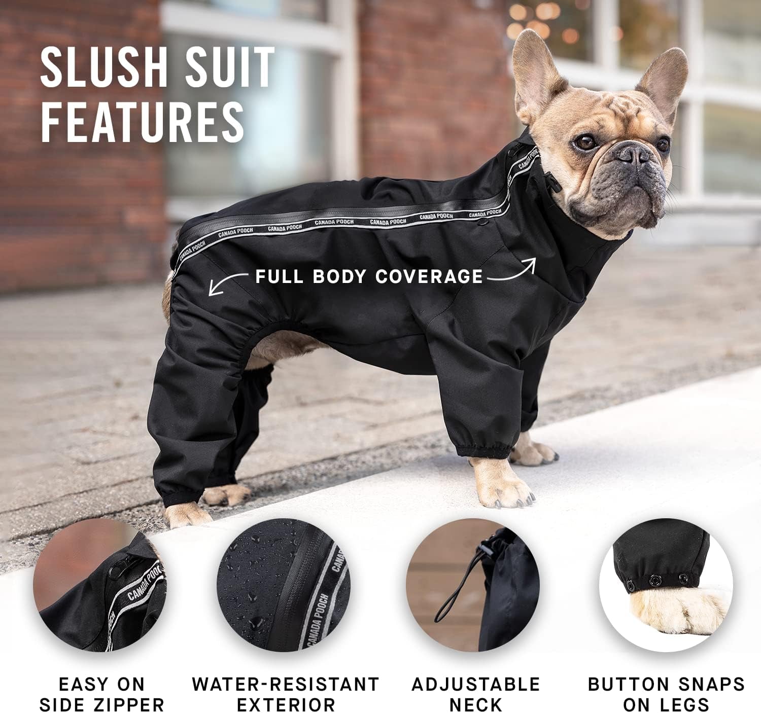 Dog Slush Suit Dog Bodysuit for Rain and Snow Full Body Dog Suit Water-Resistant Dog Onesie (Black, 16 (15-17" Back Length))