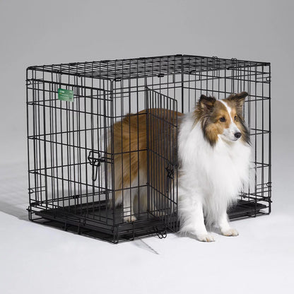 Newly Enhanced Double Door Icrate Dog Crate, Includes Leak-Proof Pan, Floor Protecting Feet, Divider Panel & New Patented Features, Measures 36.6L X 21.9W X 24.5H Inches, Black