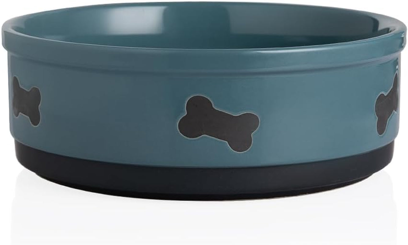 Ceramic Dog Bowls with Bone Pattern, Dog Food Dish for Large Dogs, Porcelain Pet Bowl for Water 70 Fl Oz (Gray)