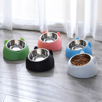 Cat Bowl Stainless Steel Tilted Raised Pet Food Feeder Slant Dish 200Ml