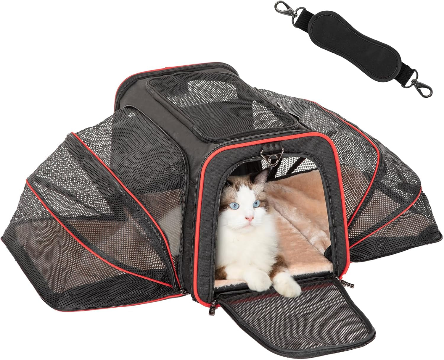 Expandable Cat Carriers Airline Approved, 16"X10"X9" Small Dog Carrier Soft-Sided Portable Washable Pet Travel Carrier with Two Extension for Kitten,Rabbit, Puppy, Small Animal