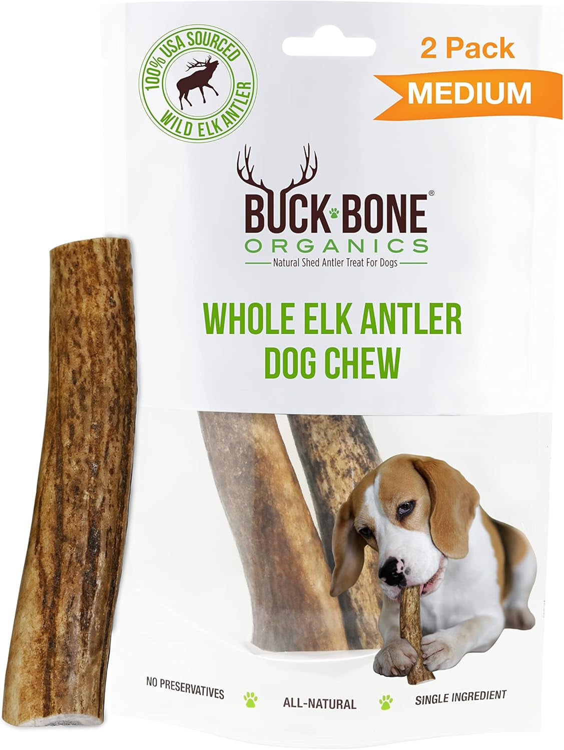 Dog Chews, Elk Antlers for Dogs, Long Lasting Dog Bones for Aggressive Chewers, All Natural, No Preservatives, Wild Shed in the USA (Medium)