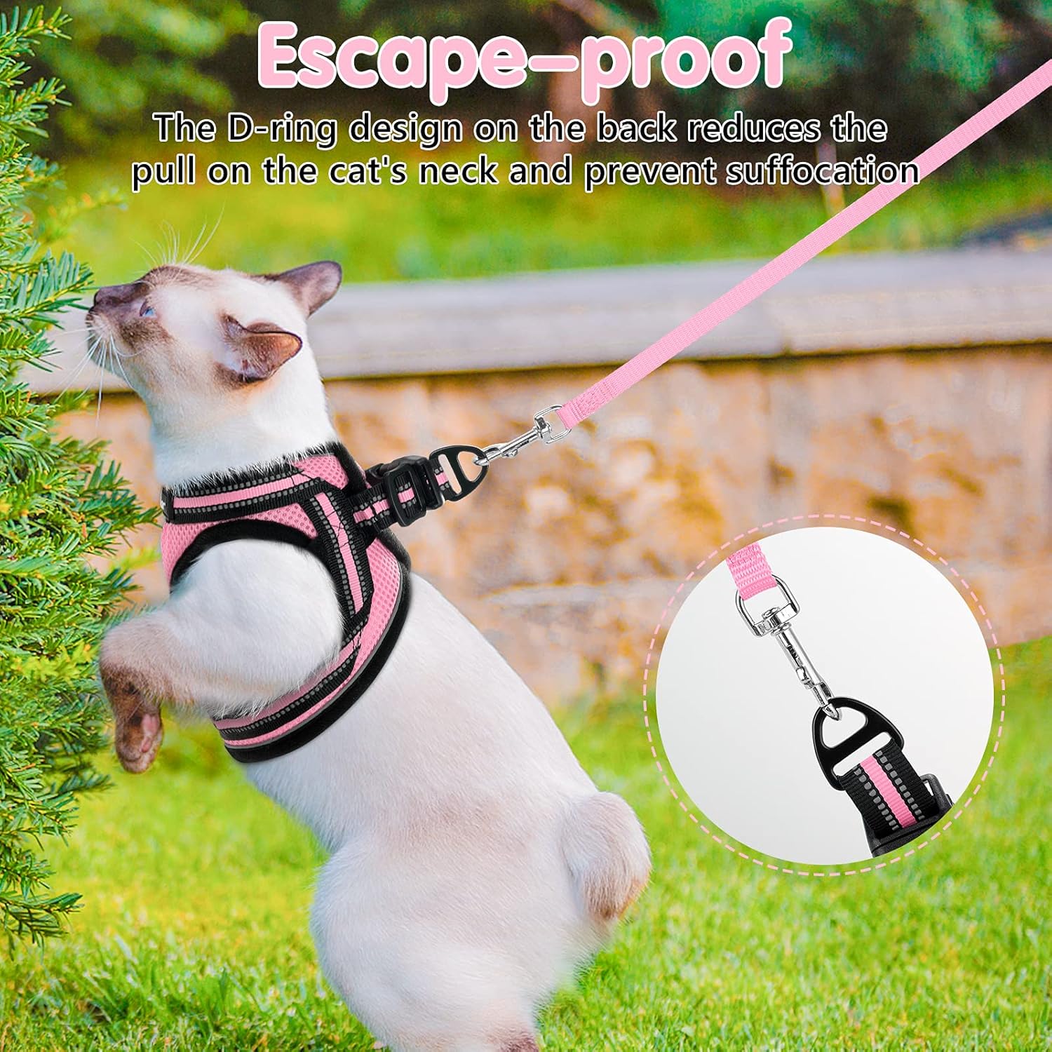 Cat Harness and Leash, Adjustable Step-In Escape Proof Kitten Harness with Reflective Strip, Soft Breathable Air Mesh Vest for Small Medium Cats, Easy Control Cat Jacket for Walking Training