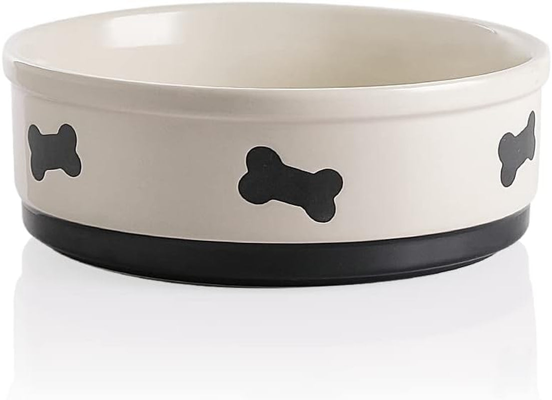 Ceramic Dog Bowls with Bone Pattern, Dog Food Dish for Large Dogs, Porcelain Pet Bowl for Water 70 Fl Oz (Gray)