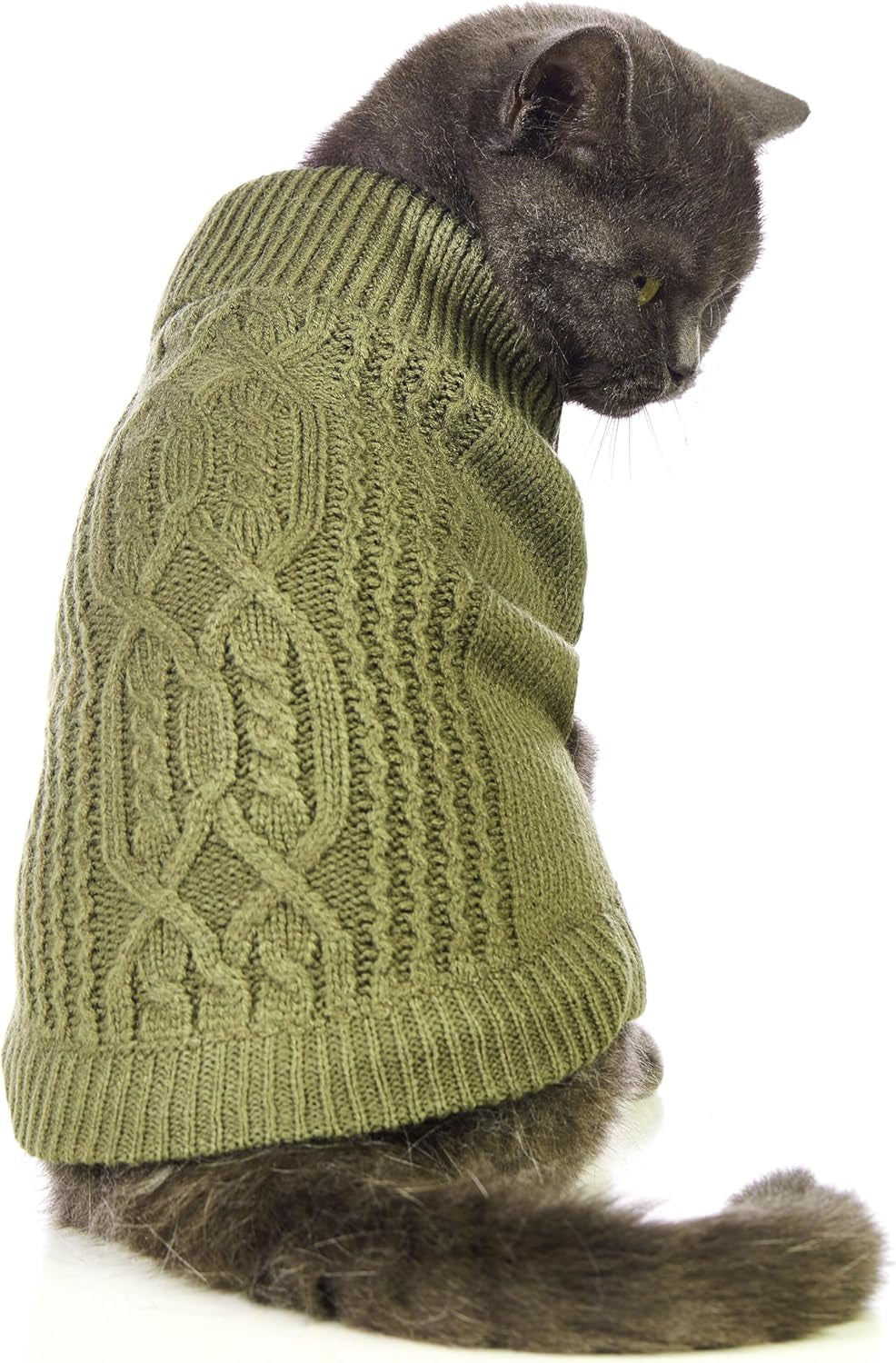 Cat Sweater 16 Color Turtleneck Knitted Sleeveless Dog Sweater Warm Winter Kitten Clothes Outfits for Cats or Small Dogs in Cold Season(Medium, Olive Green)