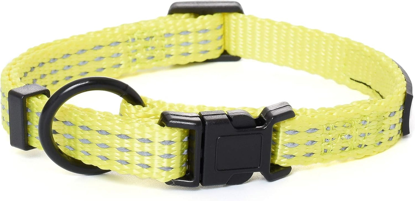 | Nylon Night Light Glow Collar for Medium Dogs | Reflective Band Cat Collar | Fluorescence Self-Luminescence Strap Puppy Collar | Safe Night Walk Collars for Dogs (Lime, S)