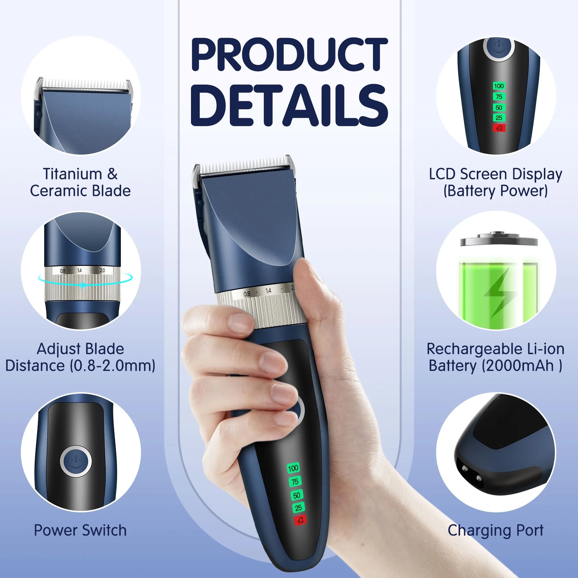 Dog Clippers, Dog Grooming Clippers for Thick Fur Nail with Low Noise Rechargeable Cordless Electric Quiet Pet Clippers Set Grooming Kits for Dogs Cats Pets