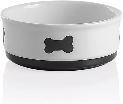 Ceramic Dog Bowls with Bone Pattern, Dog Food Dish for Large Dogs, Porcelain Pet Bowl for Water 70 Fl Oz (Gray)