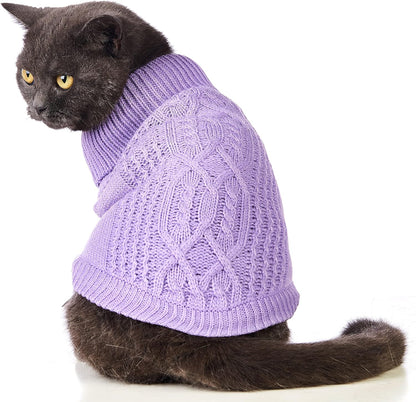 Cat Sweater 16 Color Turtleneck Knitted Sleeveless Dog Sweater Warm Winter Kitten Clothes Outfits for Cats or Small Dogs in Cold Season(Medium, Olive Green)