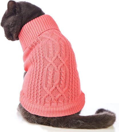 Cat Sweater 16 Color Turtleneck Knitted Sleeveless Dog Sweater Warm Winter Kitten Clothes Outfits for Cats or Small Dogs in Cold Season(Medium, Olive Green)