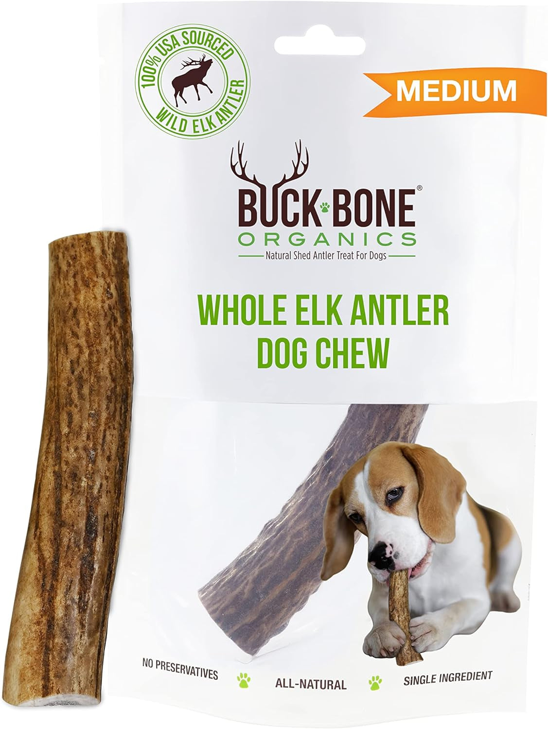 Dog Chews, Elk Antlers for Dogs, Long Lasting Dog Bones for Aggressive Chewers, All Natural, No Preservatives, Wild Shed in the USA (Medium)