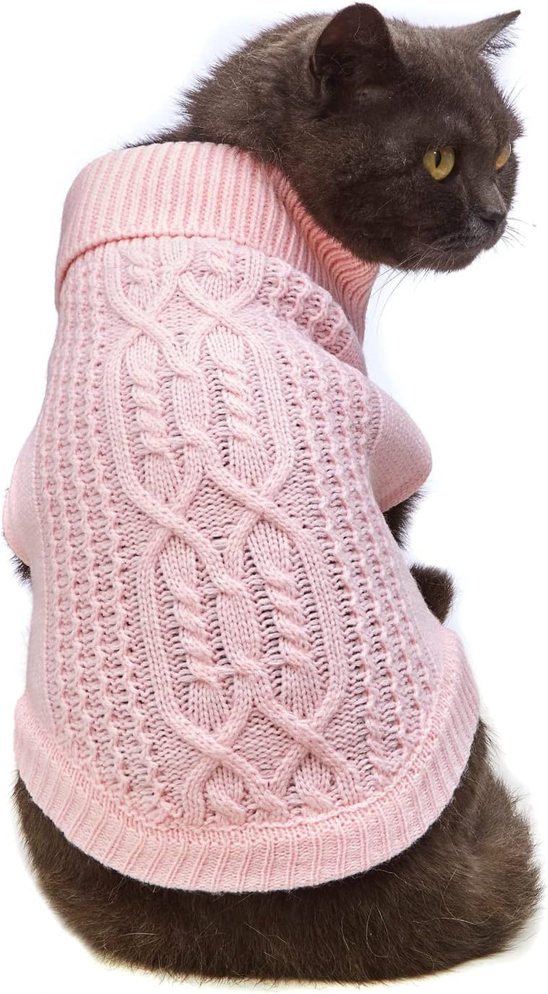 Cat Sweater 16 Color Turtleneck Knitted Sleeveless Dog Sweater Warm Winter Kitten Clothes Outfits for Cats or Small Dogs in Cold Season(Medium, Olive Green)