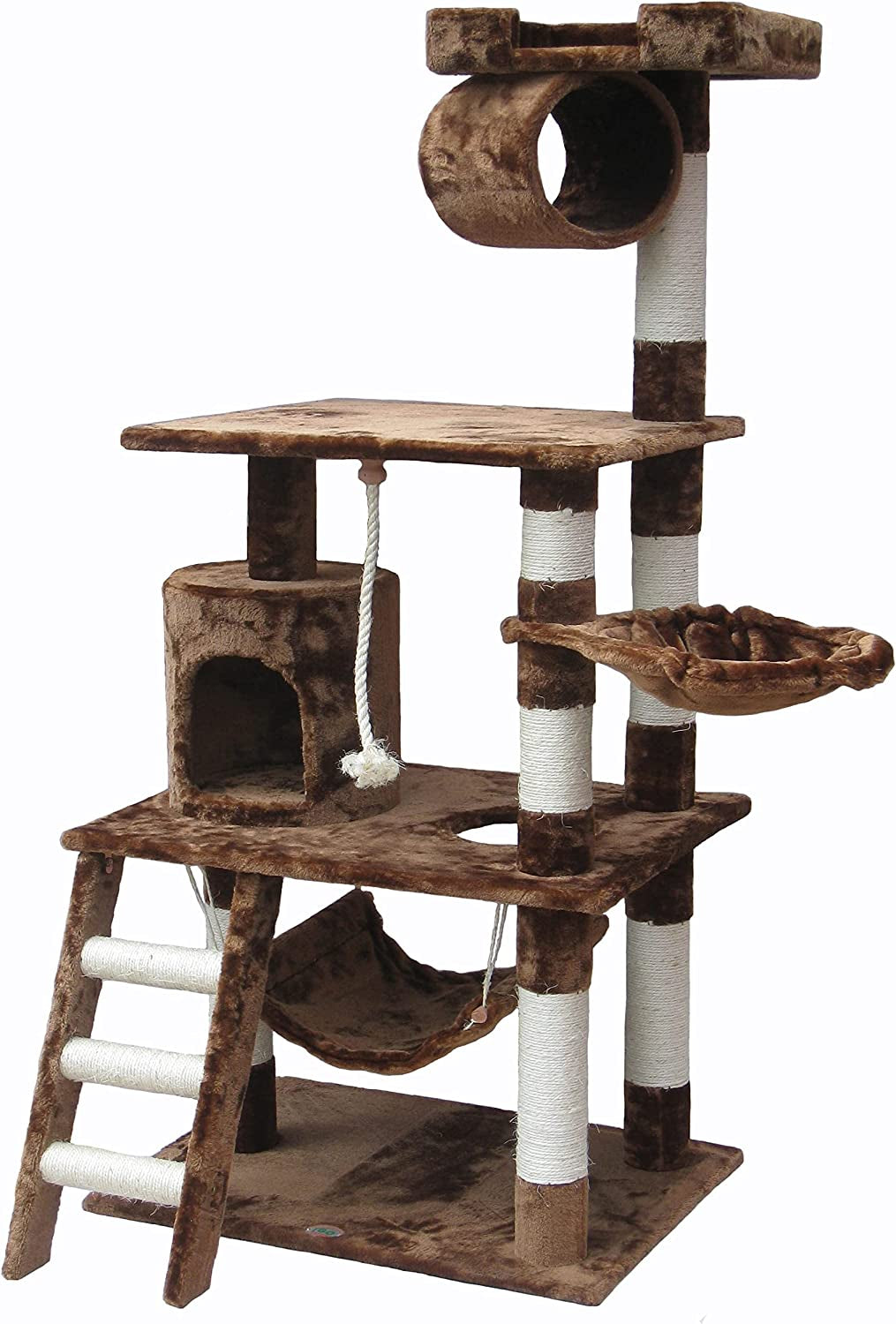 Classic Cat Tree, Faux Fur Finish, Sisal Rope Scratcher, 62"H, Beige