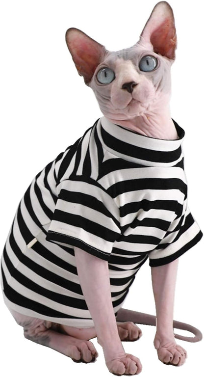 Sphynx Hairless Cat Red Stripe Breathable Summer Cotton T-Shirts Pet Clothes,Round Collar Vest Kitten Shirts Sleeveless, Cats & Small Dogs Apparel (XL (8.8-11 Lbs), Red Stripes)