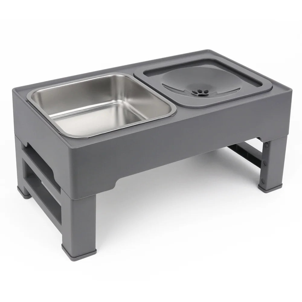 Elevated Dog Bowls with Stainless Bowl, Adjust 4 Heights for Small Medium Large Dogs, Gray