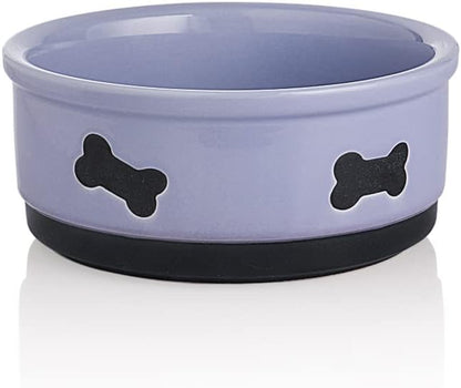 Ceramic Dog Bowls with Bone Pattern, Dog Food Dish for Large Dogs, Porcelain Pet Bowl for Water 70 Fl Oz (Gray)