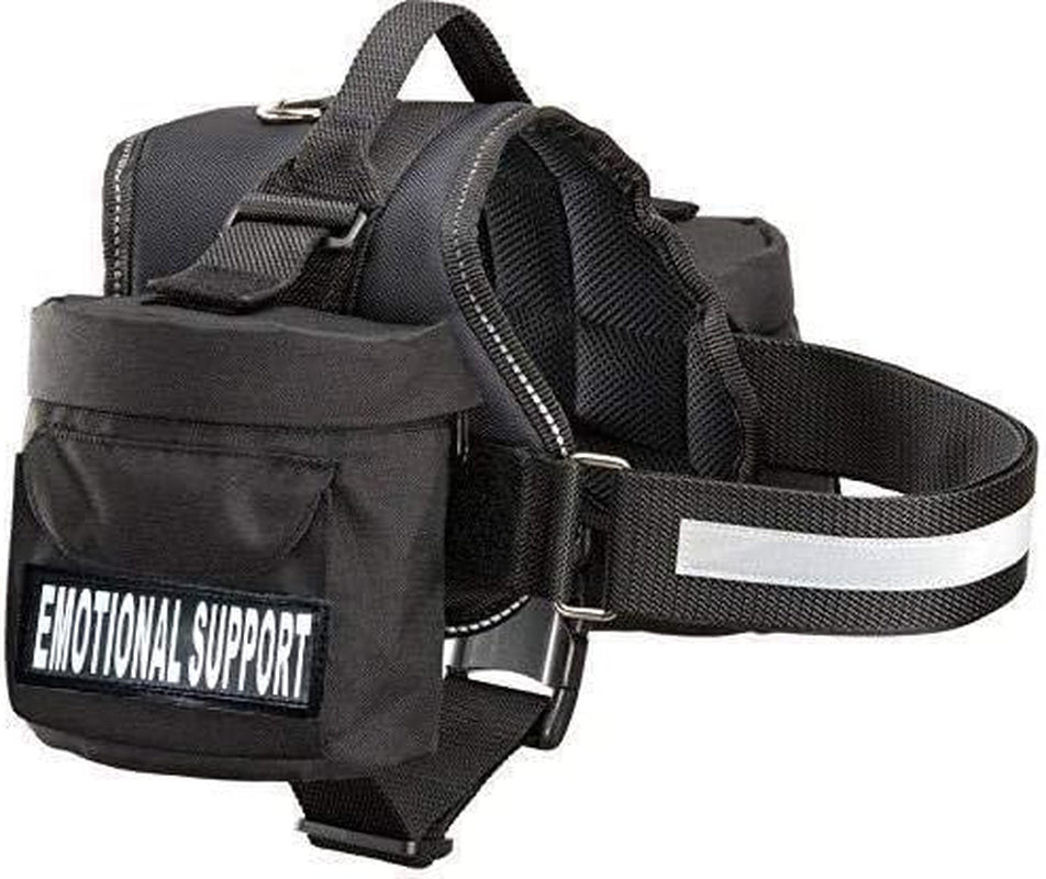 Emotional Support Dog Harness Vest with Removable Saddle Bag Backpack Carrier Traveling. 2 Removable Emotional Support Reflective Patches.