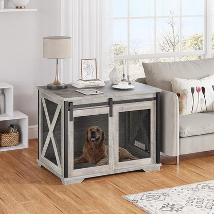 Dog Crate Furniture with Sliding Barn Door