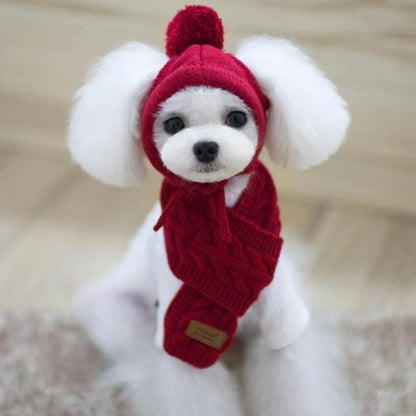 Cozy Winter Knitted Hat & Scarf Set for Dogs - Stylish and Warm Christmas Costume for Your Furry Friend