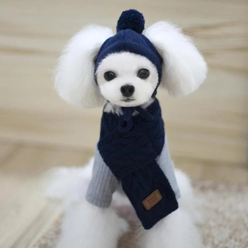 Cozy Winter Knitted Hat & Scarf Set for Dogs - Stylish and Warm Christmas Costume for Your Furry Friend