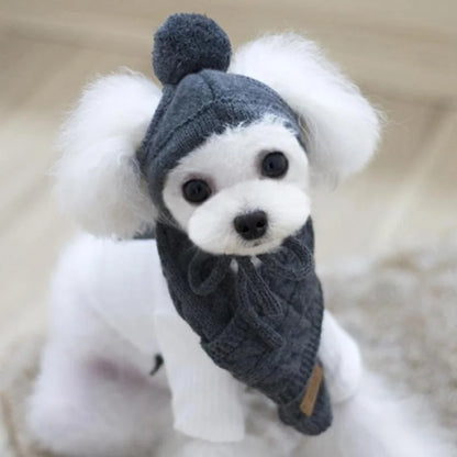 Cozy Winter Knitted Hat & Scarf Set for Dogs - Stylish and Warm Christmas Costume for Your Furry Friend