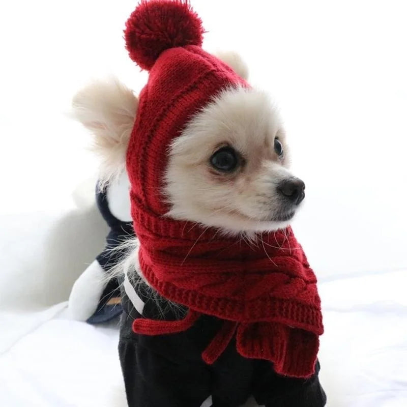 Cozy Winter Knitted Hat & Scarf Set for Dogs - Stylish and Warm Christmas Costume for Your Furry Friend
