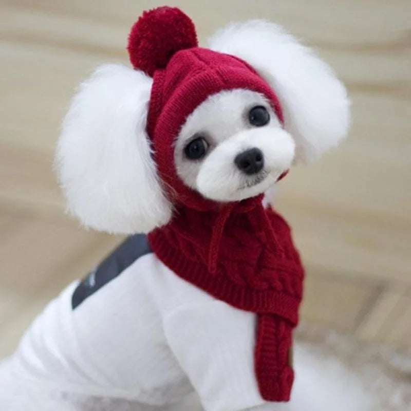 Cozy Winter Knitted Hat & Scarf Set for Dogs - Stylish and Warm Christmas Costume for Your Furry Friend