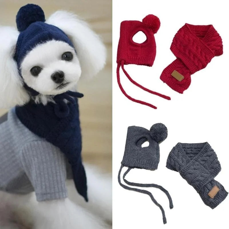 Cozy Winter Knitted Hat & Scarf Set for Dogs - Stylish and Warm Christmas Costume for Your Furry Friend