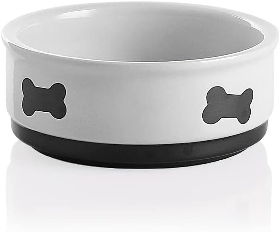 Ceramic Dog Bowls with Bone Pattern, Dog Food Dish for Large Dogs, Porcelain Pet Bowl for Water 70 Fl Oz (Gray)