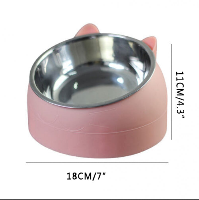 Cat Bowl Stainless Steel Tilted Raised Pet Food Feeder Slant Dish 200Ml